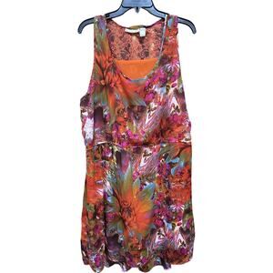 New Glory Dress Plus Size 3X Orange Purple Floral Lace Sleeveless Layered Boho